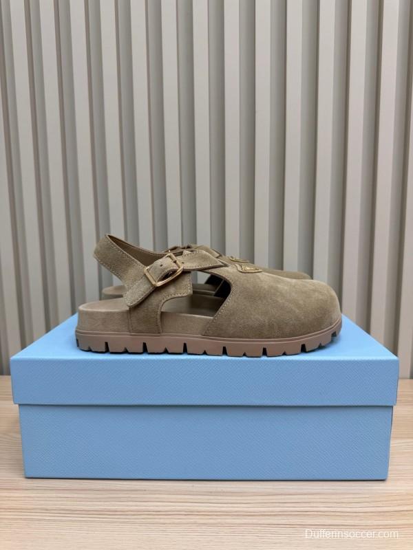 2025 Women Prada Khaki Suede Sandals LY00280