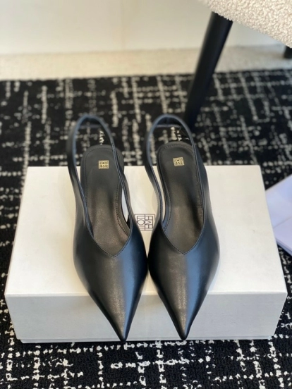 2025 Women Toteme Black Leather Slingback Pumps