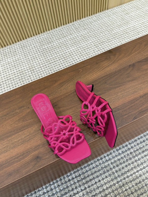2025 Women Loewe Pink Leather Heeled Sandals LY00210
