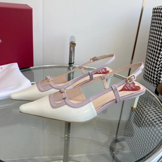 2025 Women Roger Vivier White Pink Leather Patent Leather Slingback KFY00340