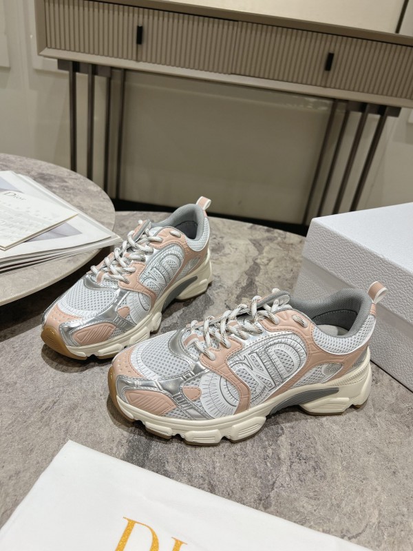 2025 Women Dior White Pink Grey Mesh Leather Running Shoes