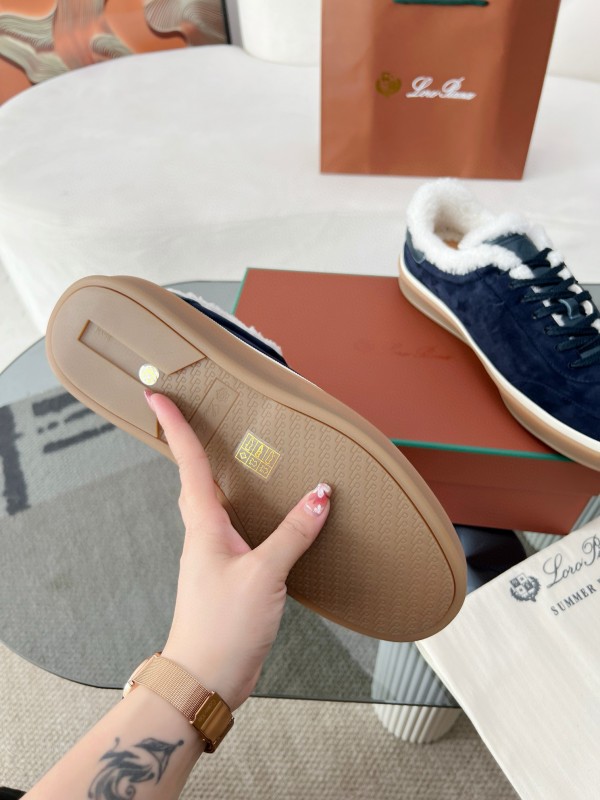 2024 Women Le Parmentier Navy Suede Shearling Sneakers MJ00350