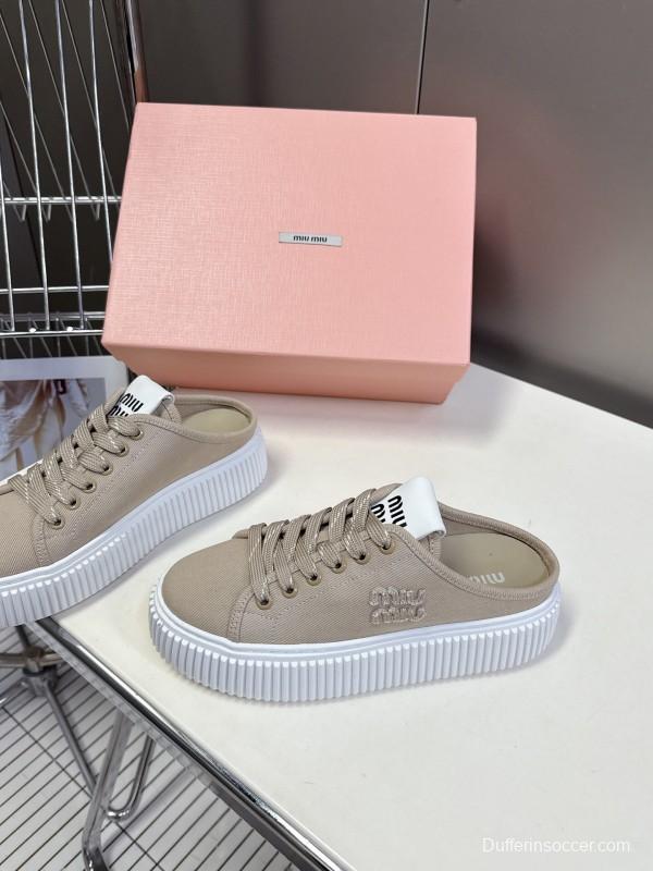 2025 Women Miu Miu Beige Canvas Sneakers LY