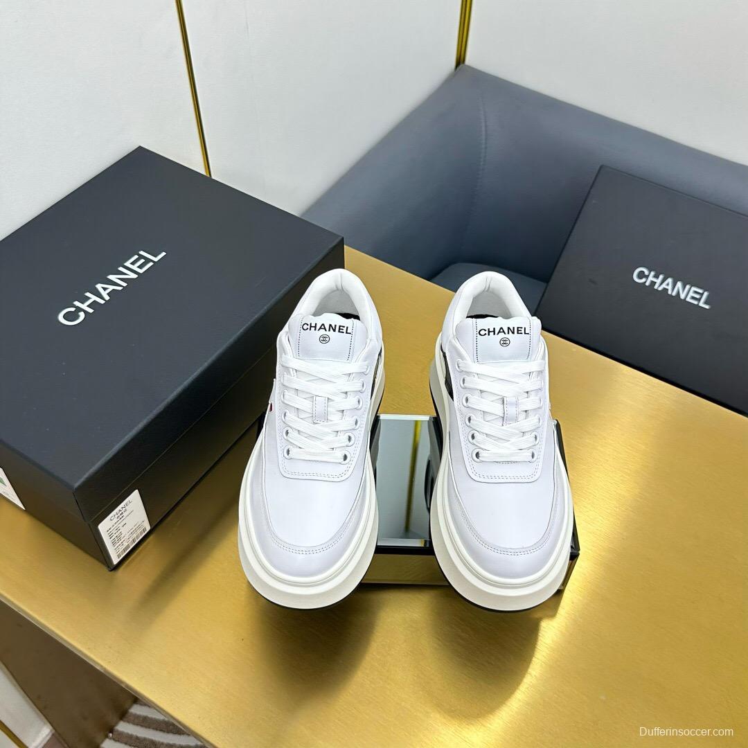 2025 Women Chanel White Black Red Leather Sneakers