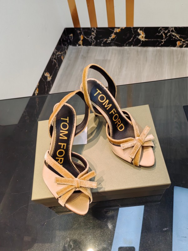 2025 Women TOM FORD Beige Velvet Silk High Heel Slingback Bow KFY00300
