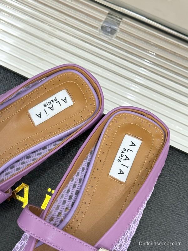 2025 Women Yves Saint Laurent Purple Mesh Leather Slippers