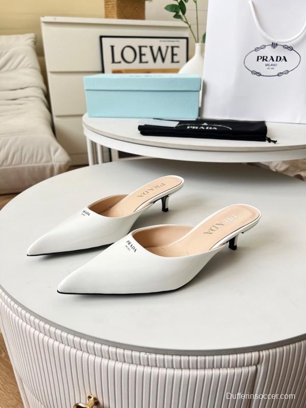2025 Women Prada White Patent Leather High Heels