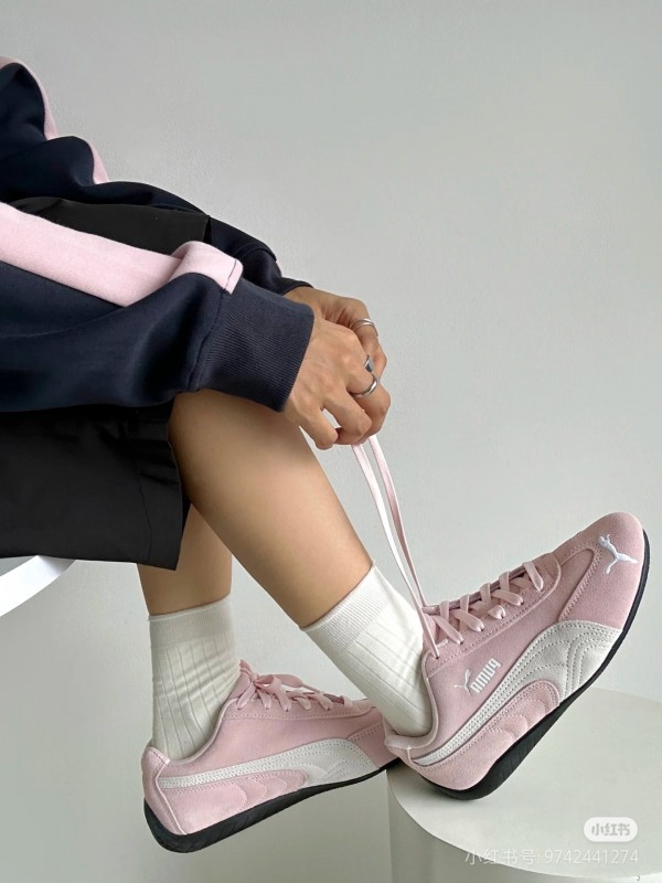 2025 Women Puma Pink White Suede Sneakers