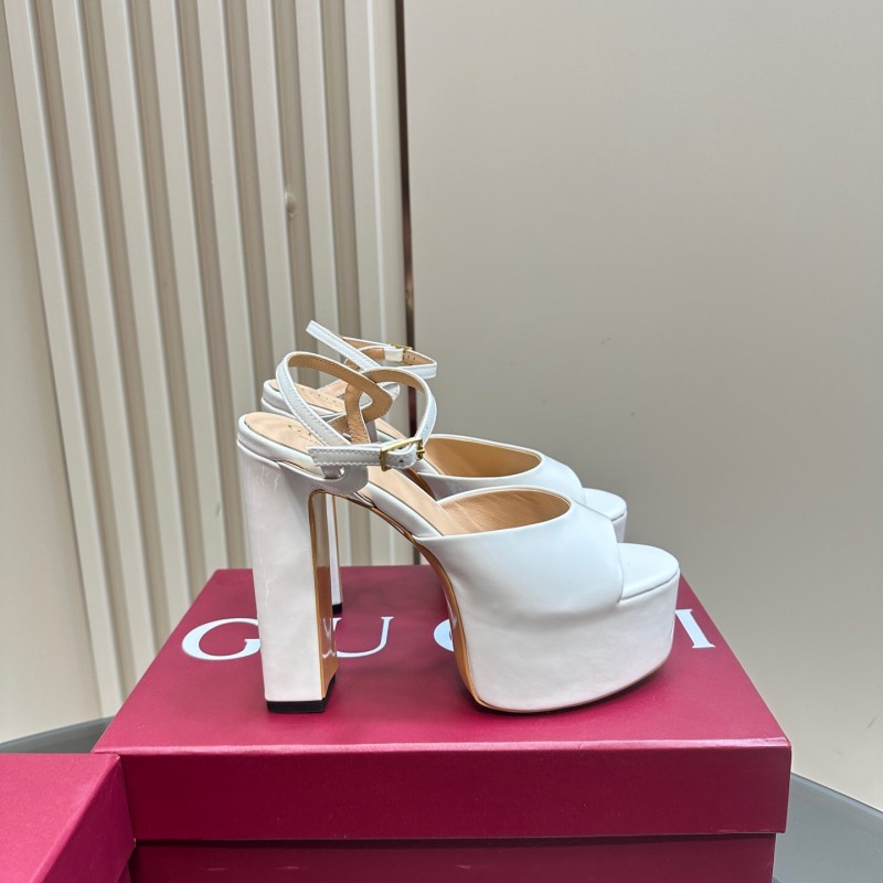 2025 Women Gucci White Leather Platform Sandals