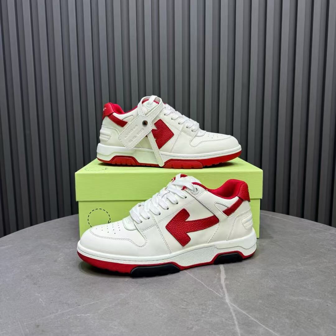 2025 Unisex Off-White White Red Leather Sneakers KFY00320