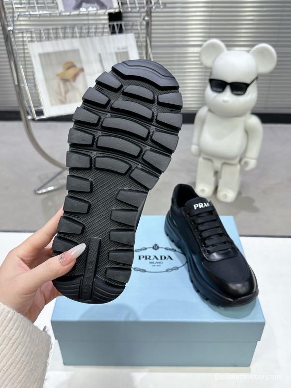 2025 Unisex Prada Black Leather Nylon Sneakers