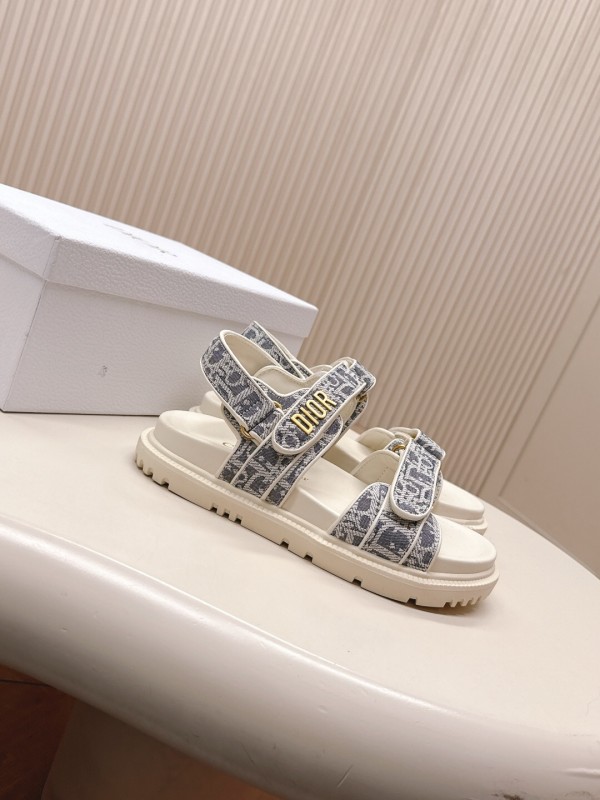2025 Women Dior Gray White Jacquard Fabric Sandals LY
