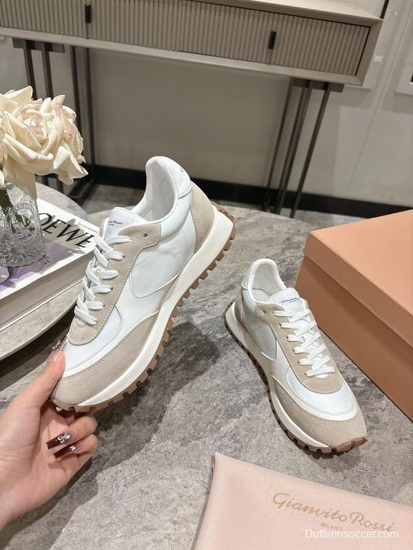 2025 Women Hermès White Beige Leather Mesh Sneakers