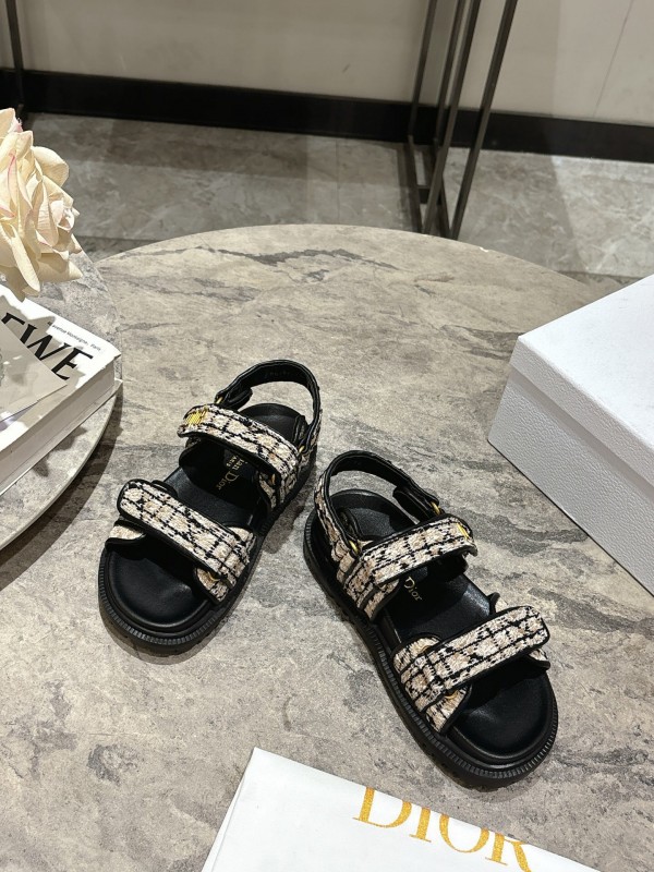 2025 Women Dior Black White Canvas Sandals KFY00300