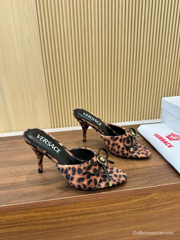 2025 Women VERSACE Leopard Print Calf Hair Heels LY00210