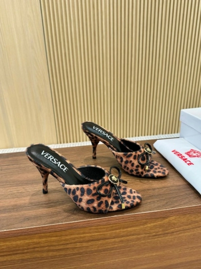 2025 Women VERSACE Leopard Print Calf Hair Heels LY00210
