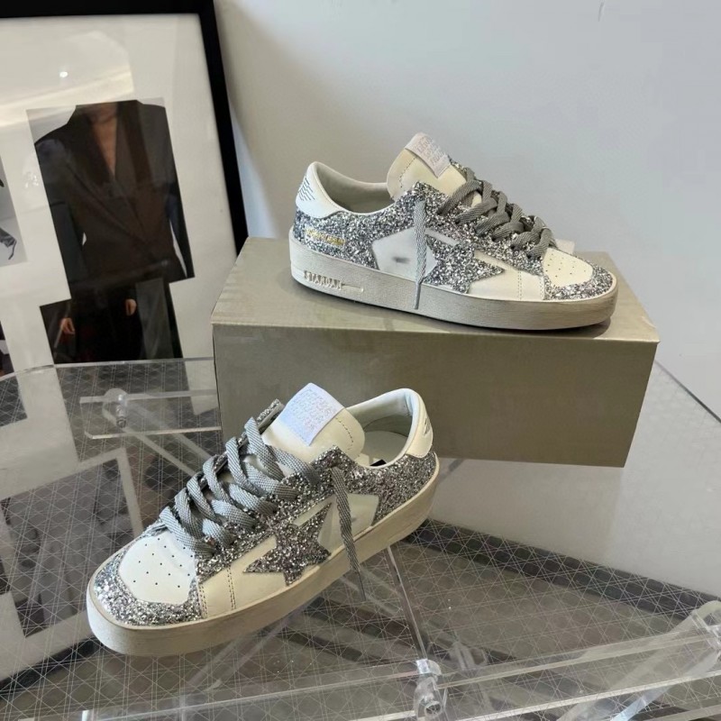 2024 Unisex GGDB White Silver Leather Glitter Low-Top Sneakers MJ00260