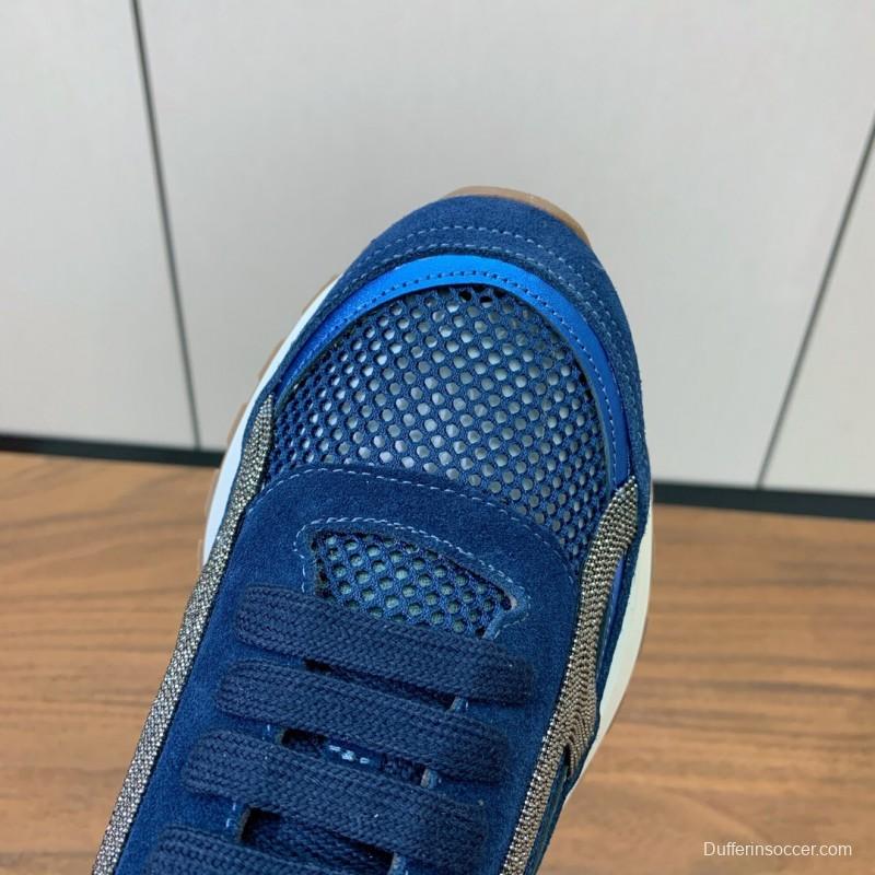 2025 Men Brunello Cucinelli Blue Navy Suede Mesh Casual Sneakers KFY00310