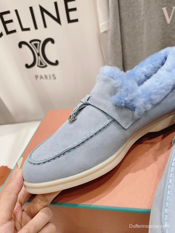 2024 Slippers LP Light Blue Suede Shearling Slippers