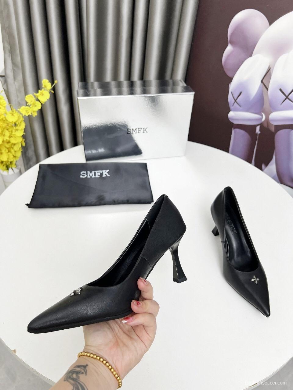2025 Women SMFK Black Leather Heels LY