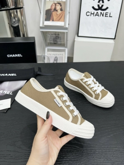 2025 Women Chanel Brown Canvas Sneakers LY00230