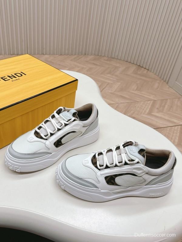 2025 Unisex Fendi White Grey Mesh Leather Sneakers LY00360(F)/LY00370(M)