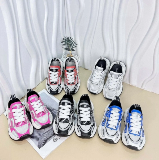 2024 Kids Dolce & Gabbana Red White Black Mesh Leather Sneakers