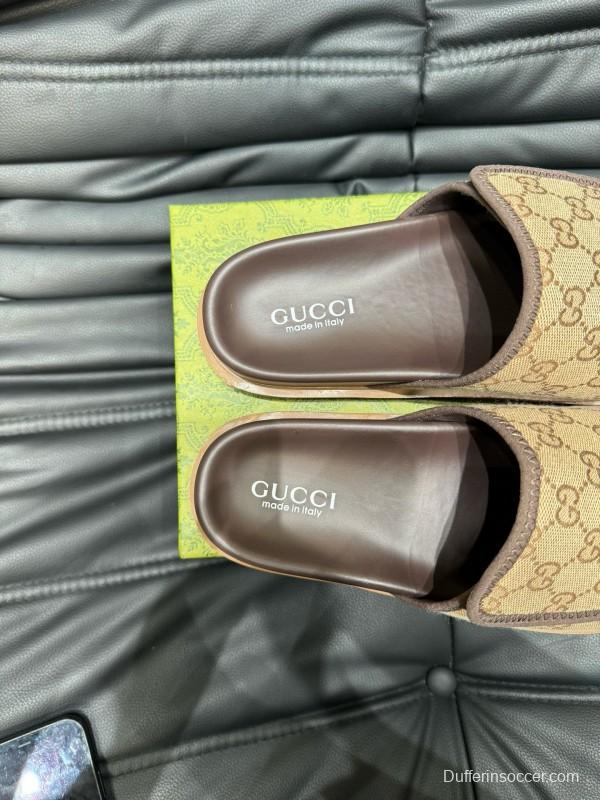 2024 Slippers Gucci Brown Canvas Leather Slippers MJ00200