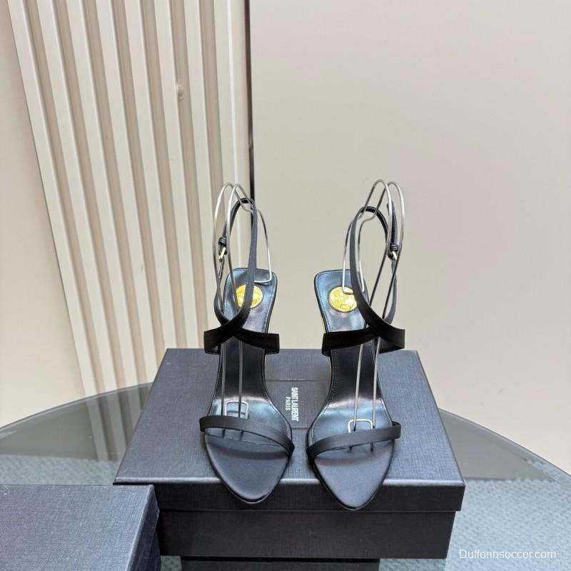 2025 Women Yves Saint Laurent Black And Gold Wedge Sandals Premium Leather Elegant Design LY00360(F)