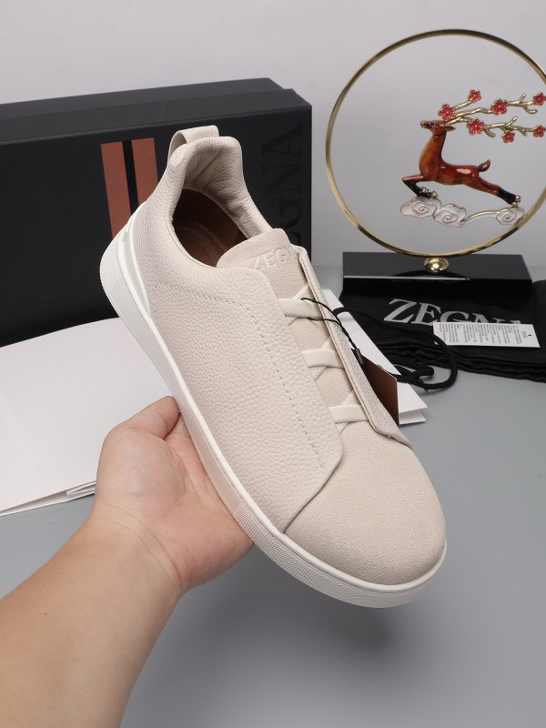 2024 Unisex Ermenegildo Zegna White Leather Suede Sneakers MJ00240