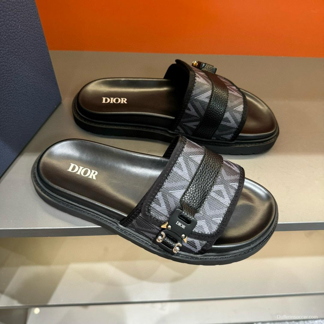 2024 Slippers Dior Black Fabric Leather Slippers