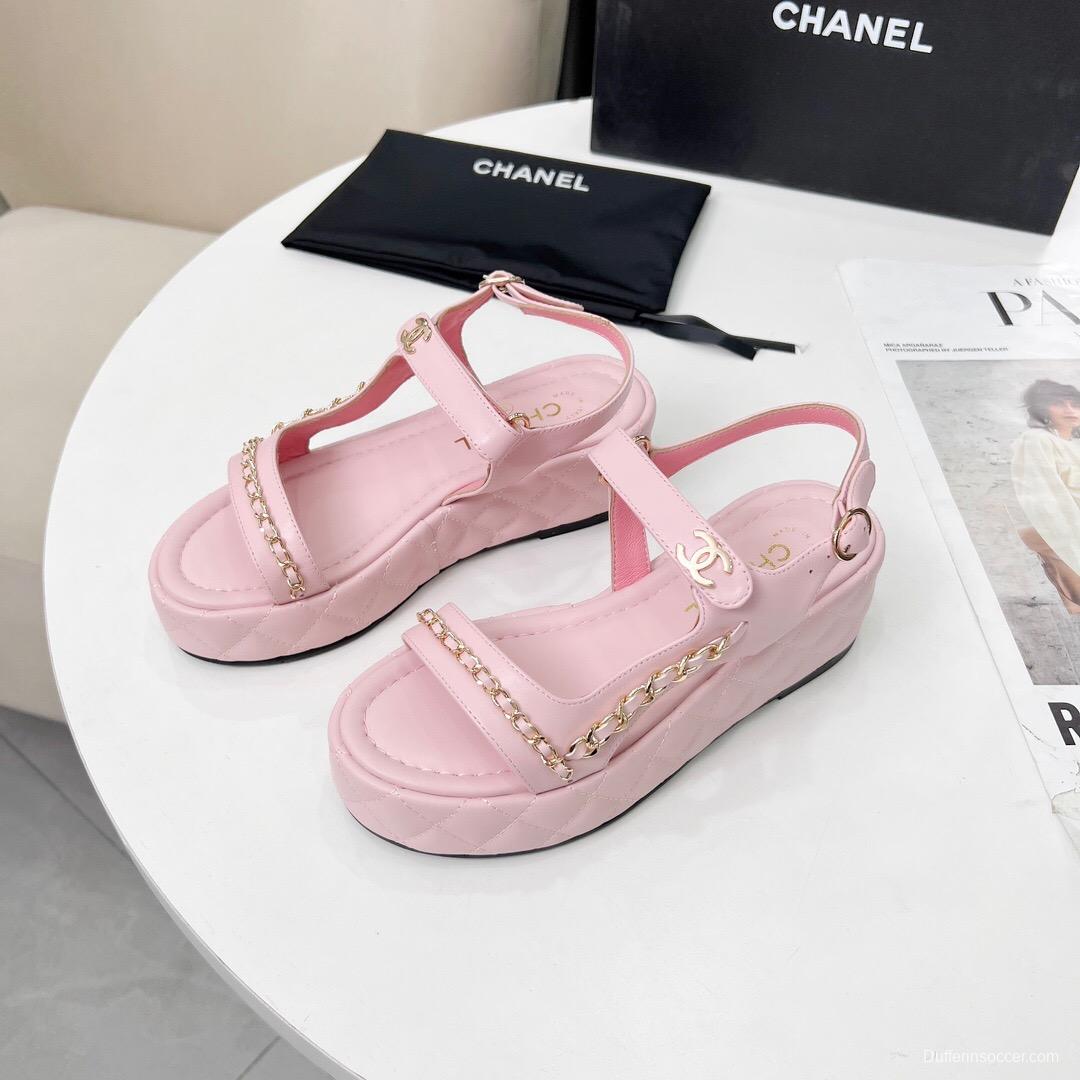 2025 Women Chanel Pink Leather Sandals LY00260