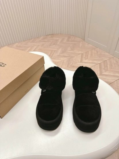 2024 UGG Black Suede Sheepskin Slippers