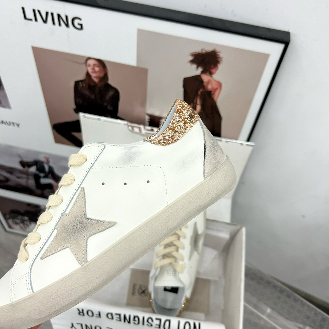 2025 Women GGDB White Grey Glitter Leather Sneakers