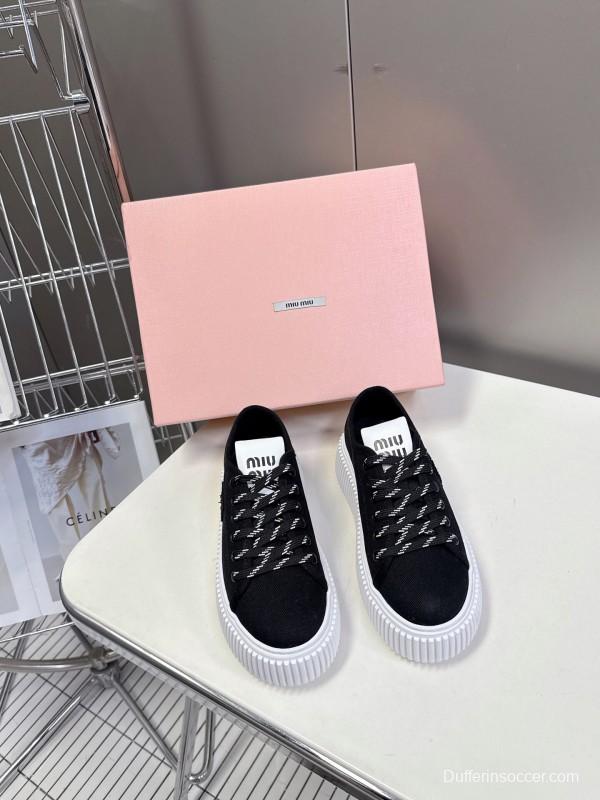 2025 Women Miu Miu Black Canvas Sneakers LY