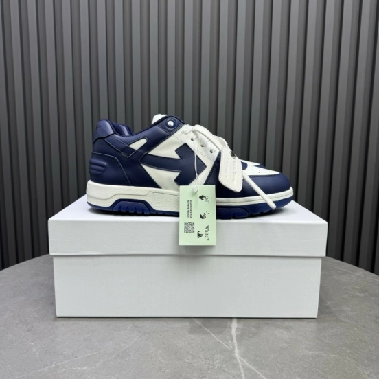 2025 Unisex Off-White Navy White Leather Sneakers MJ00320