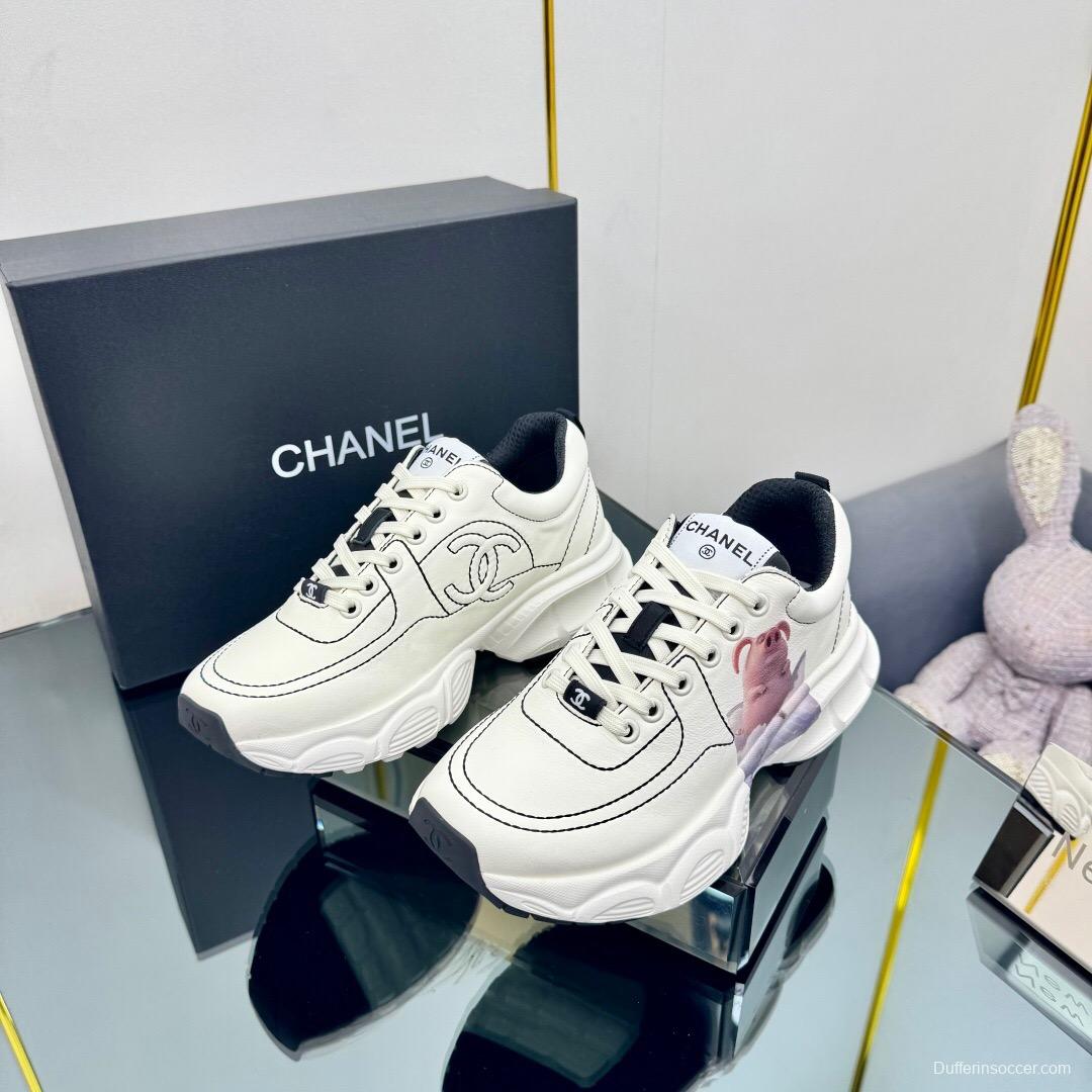 2025 Women Chanel White Leather Sneakers