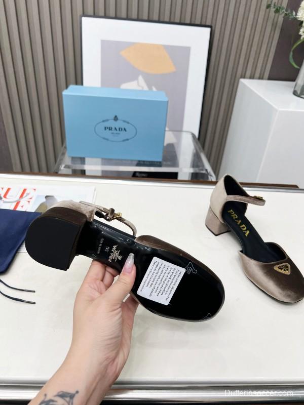 2025 Women Prada Brown Velvet Mary Jane