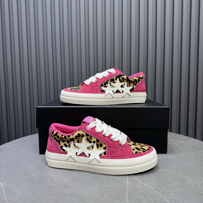 2025 Unisex Amiri Pink Leopard Suede Leather Sneakers