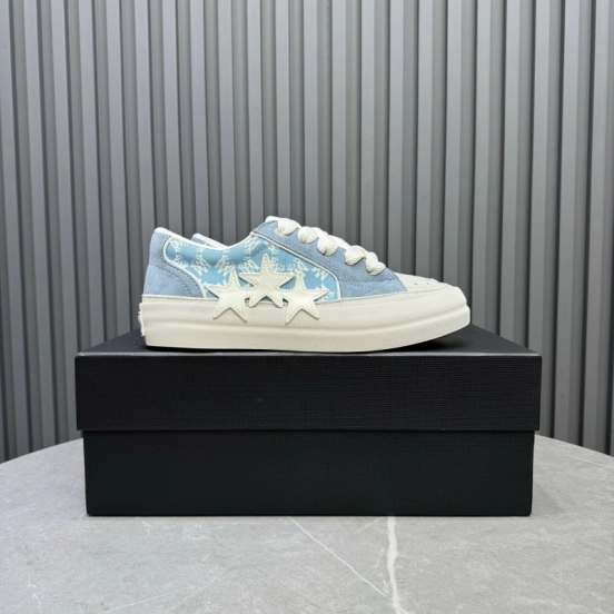2025 Unisex Amiri Blue White Suede Canvas Sneakers