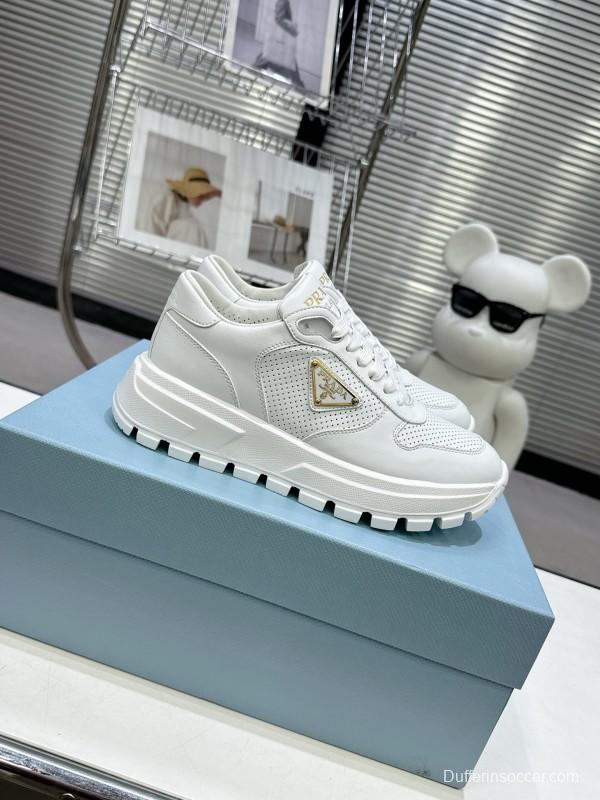2025 Unisex Prada White Leather Sneakers KFY00310