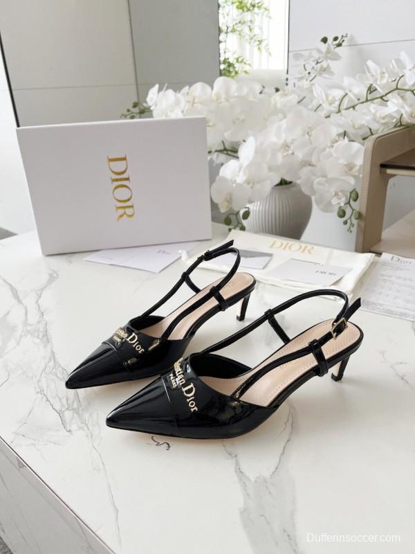 2025 Women Dior Black Patent Leather Slingback Heels KFY00310