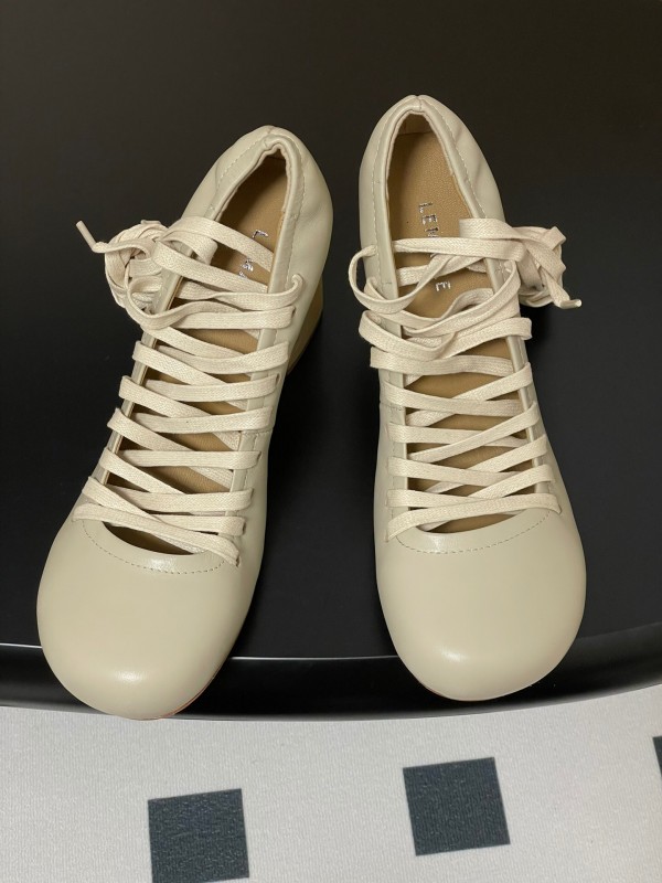 2025 Women Lemaire Ivory Leather Round Toe Block Heel Lace Up KFY00310