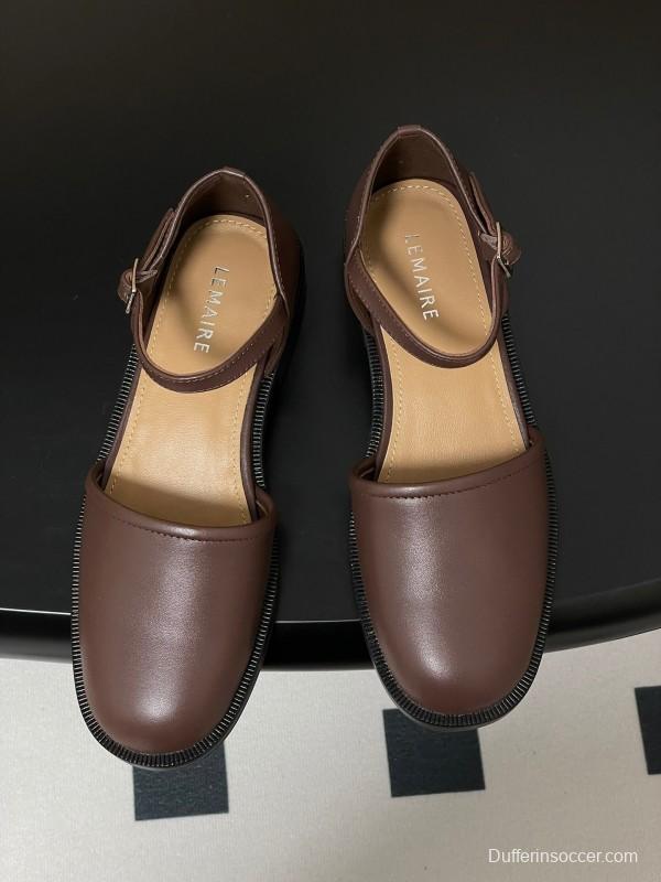 2025 Women Lemaire Brown Leather Mary Jane Shoes