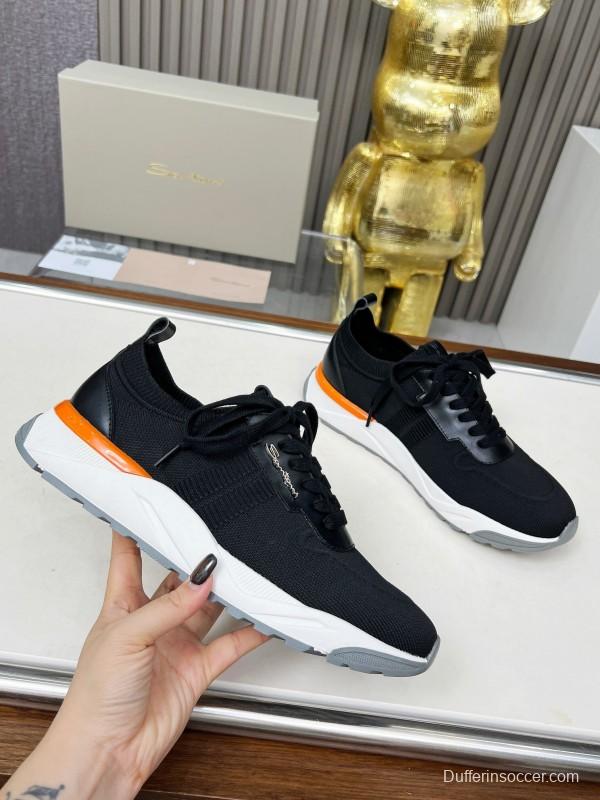 2025 Unisex Santoni Black Wool Blend Knit Mesh Sneakers AS00320