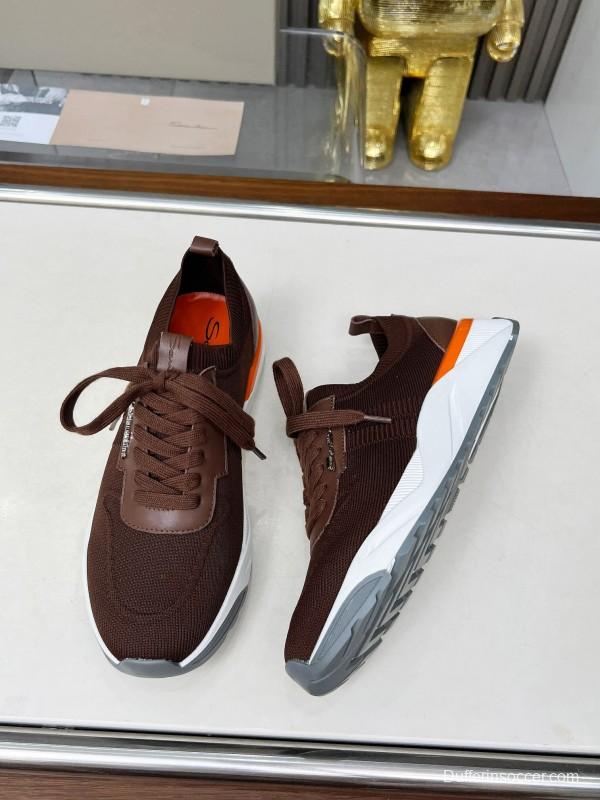 2025 Unisex Santoni Brown Orange Wool Blend Sneakers AS00320