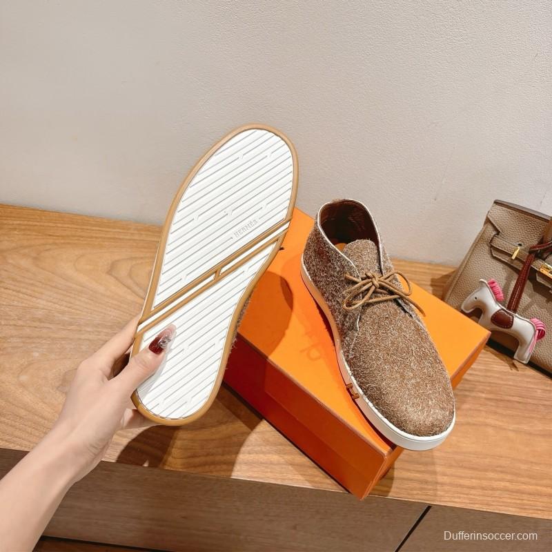 2025 Unisex Hermès Brown Tan Wool Chukka Boots AS00380