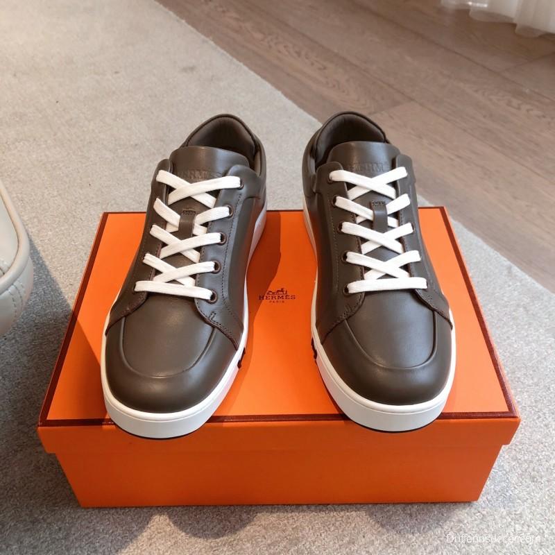 2025 Men Hermès Brown Leather Sneakers AS00380