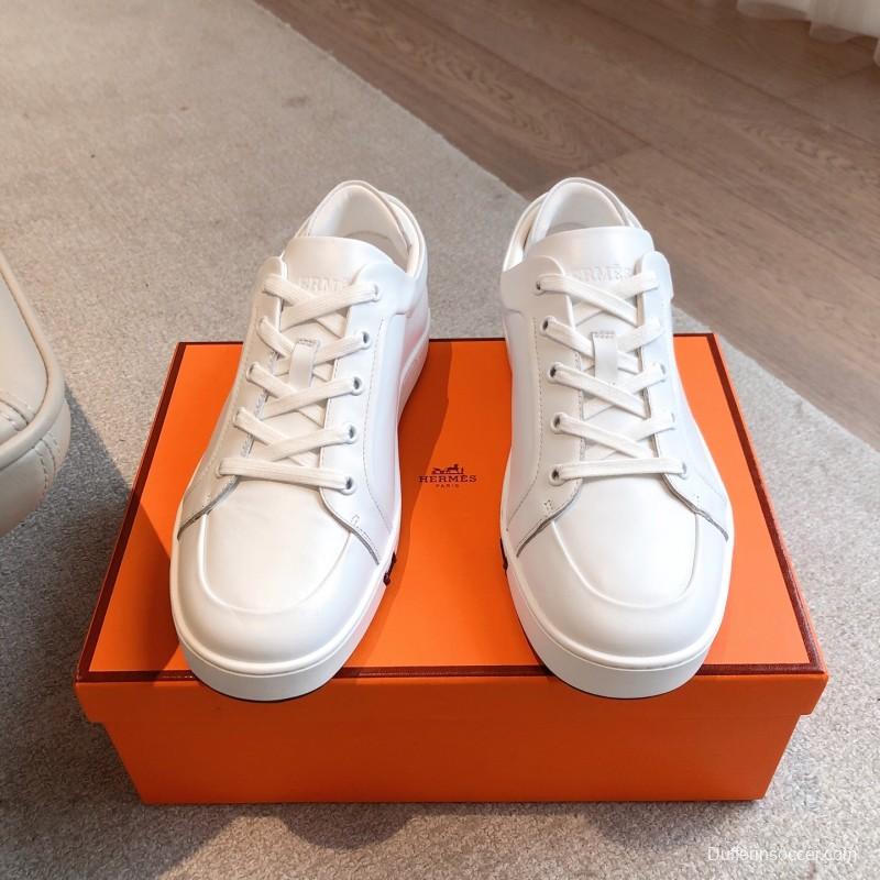 2025 Women Hermès White Leather Sneakers