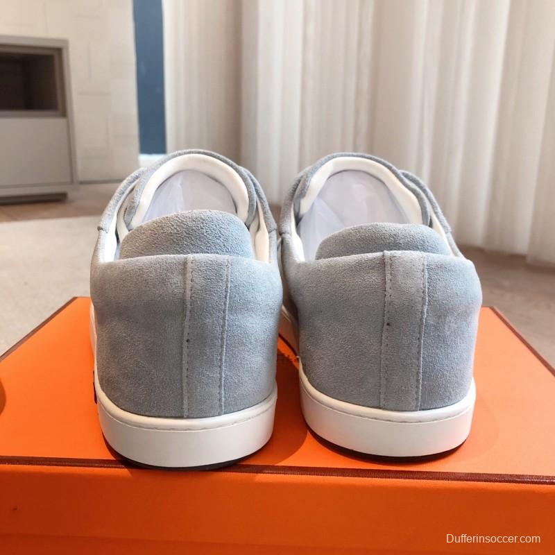 2025 Unisex Hermès Blue Grey Suede Leather Sneakers AS00380
